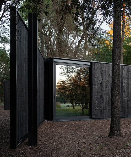 triangular 'archipelago pavilion' designed for flexible use in woods of argentina