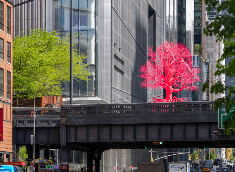 See Artist Pamela Rosenkranz's New High Line Plinth Commission: a Hot Pink  Tree Planted Amid New York's Skyscrapers