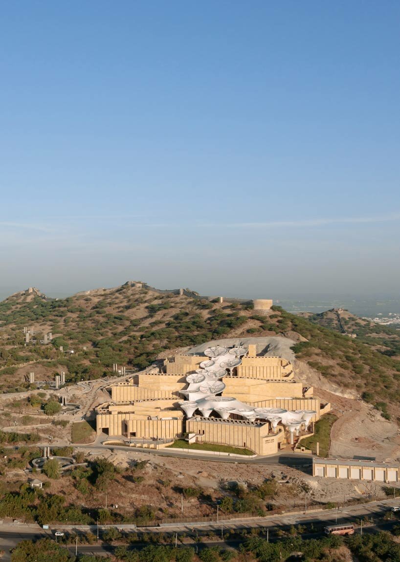 smritivan earthquake memorial museum zig-zags up the steep hill in gujarat