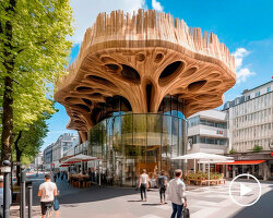 organic free-form tree restaurants grow amid the cityscape using midjourney