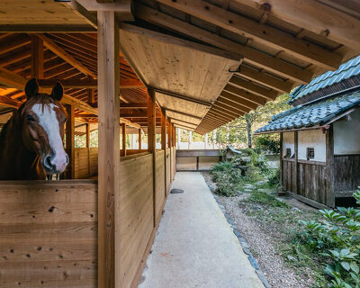 locally sourced wood and traditional japanese joinery shape 2m26's horse stable in kyoto