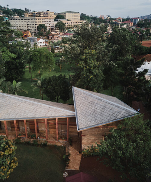 rammed earth, brick, and sandstone compose '32° east arts center' in kampala, uganda