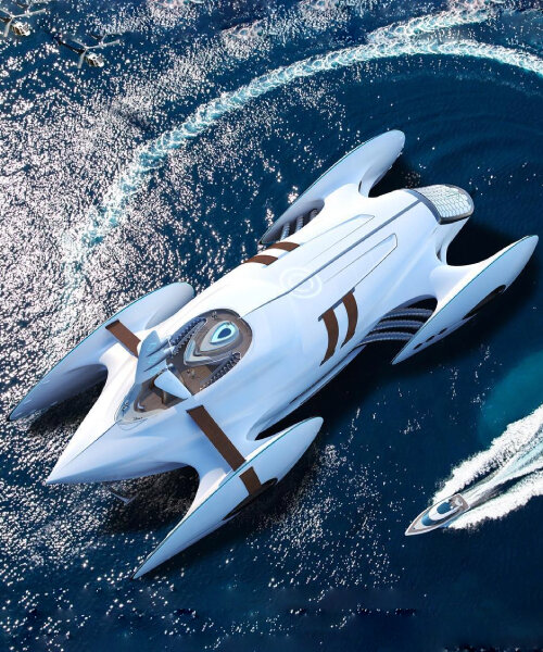 'decadence' catamaran resembles a rocket ship on water boosted by inflatable wing sails