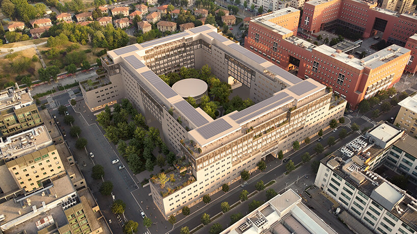 piuarch envisions 1980s vittorio gregotti landmark as future BiM work hub in bicocca, milan