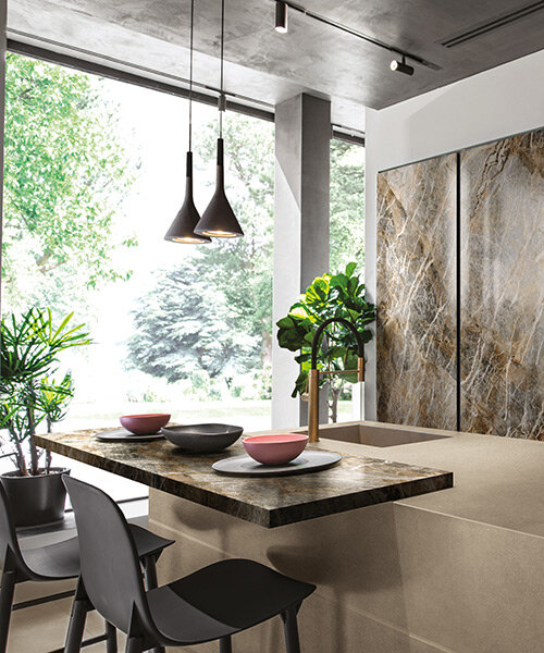 FLORIM stone surfaces enhance the indoors with fluid visual transitions