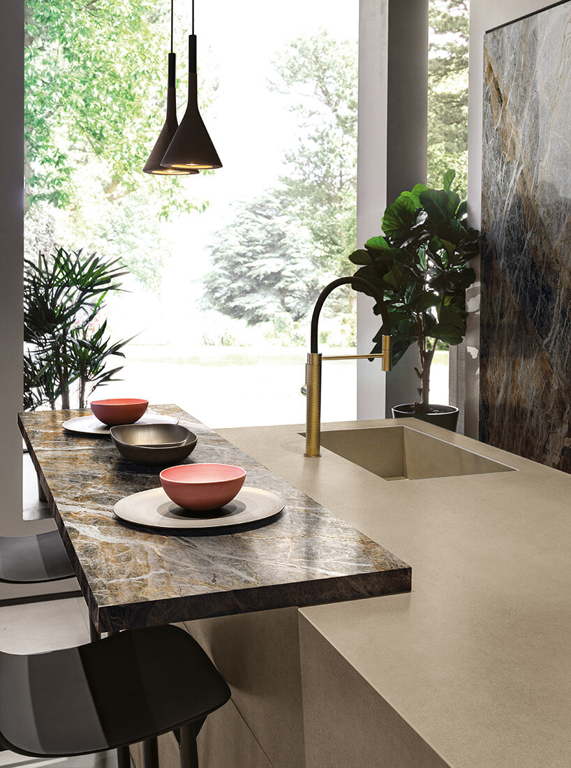 FLORIM stone surfaces enhance the indoors with fluid visual transitions