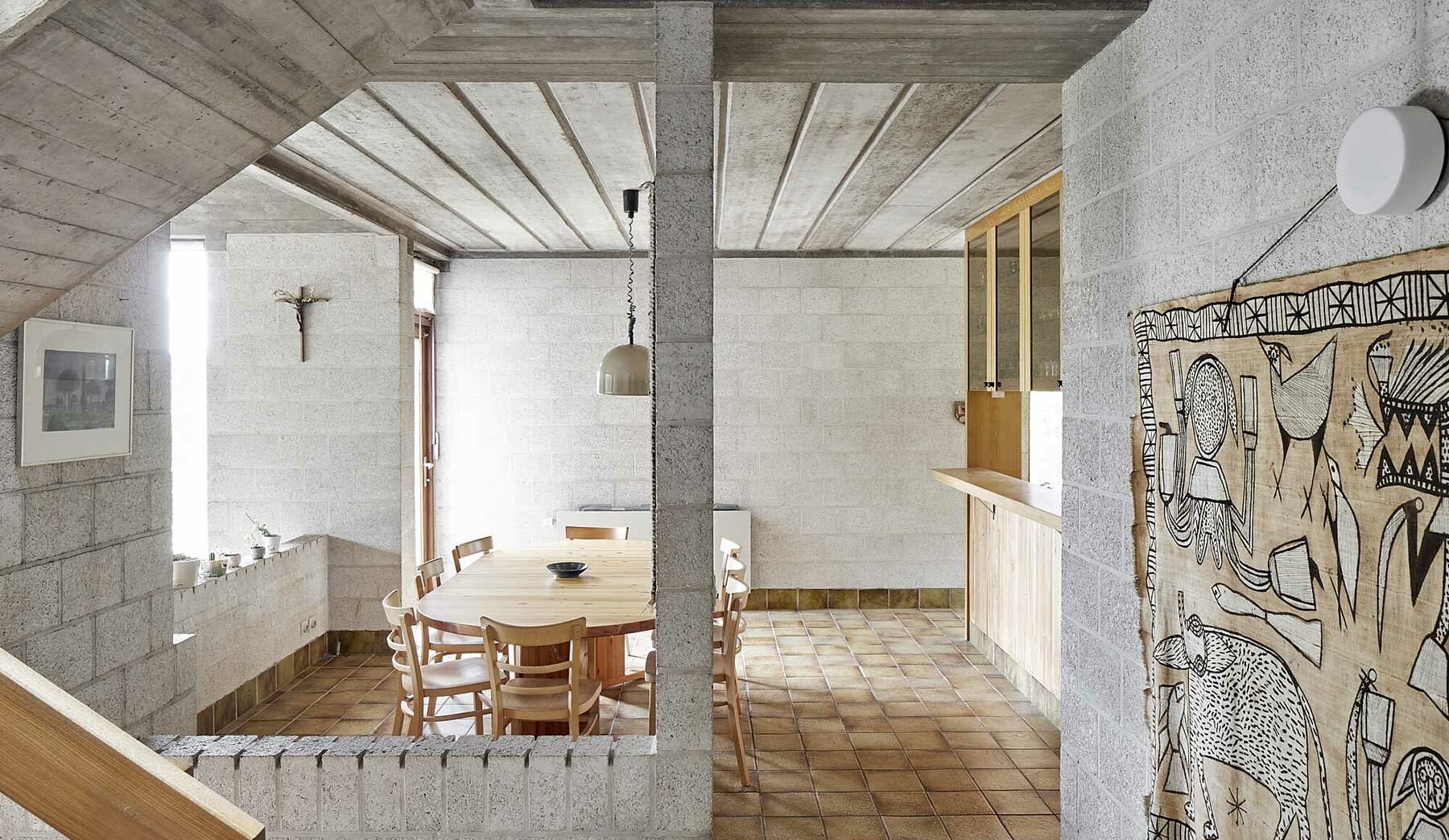 glimpse the brutalist interiors of a 1970s-built home in rural belgium