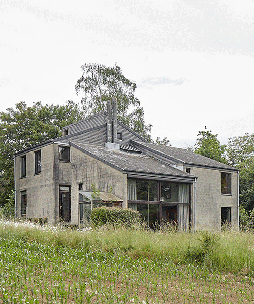 glimpse the brutalist interiors of a 1970s-built home in the farmlands of belgium