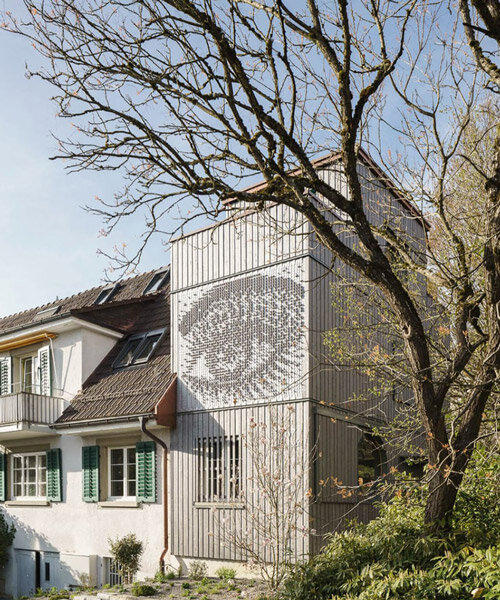 rounded openings and programmed 3D relief punctuate wooden home extension in zurich