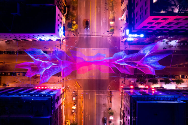 looming over columbus, 500,000 knots weave echelman's lucid fiber
