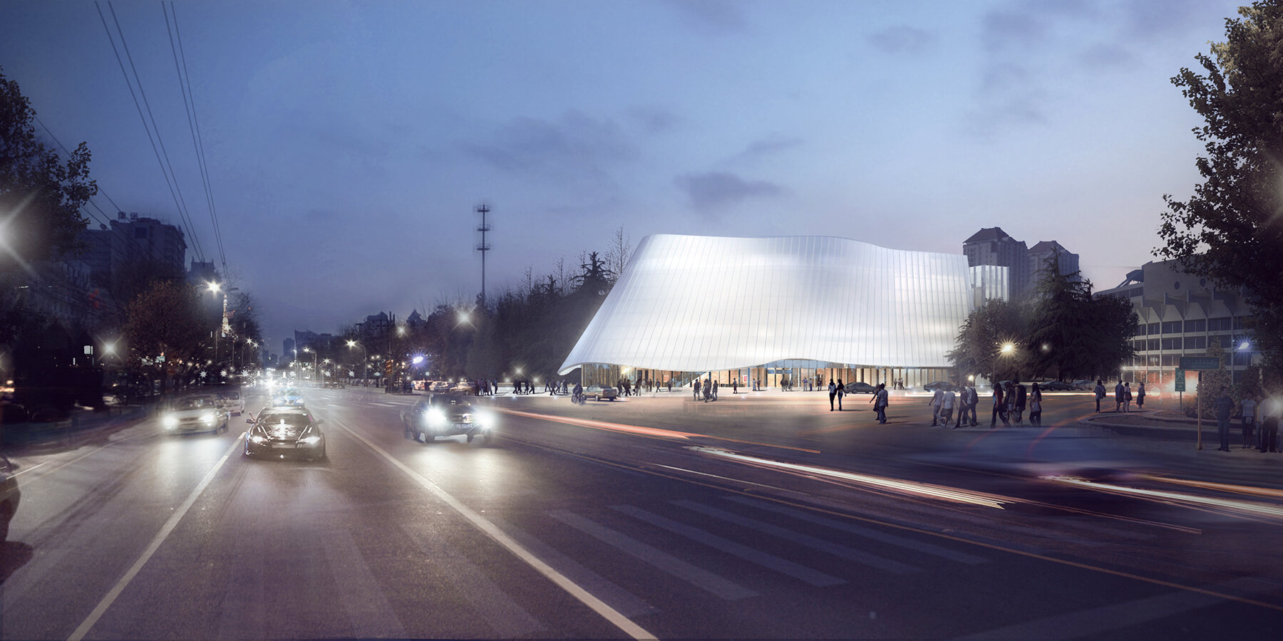 a fluid facade envelops MAD architects' concert hall in beijing