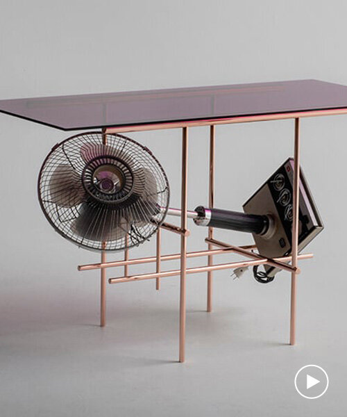 ryosuke harashima repurposes 1960s electric fans as eccentric tables from the future