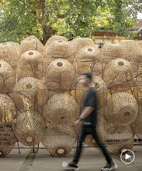 500 bamboo baskets weave together for sustainable ‘street urchin’ pavilion in cambodia