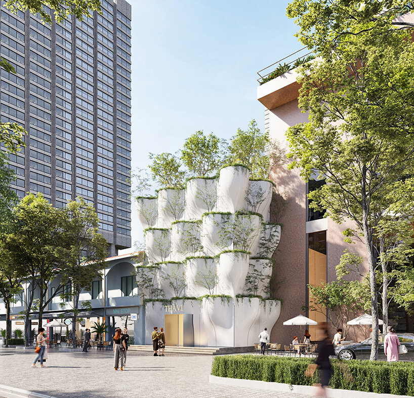 SAVA envisions beauty spa facade in vietnam as stacks of sculptural tree planters