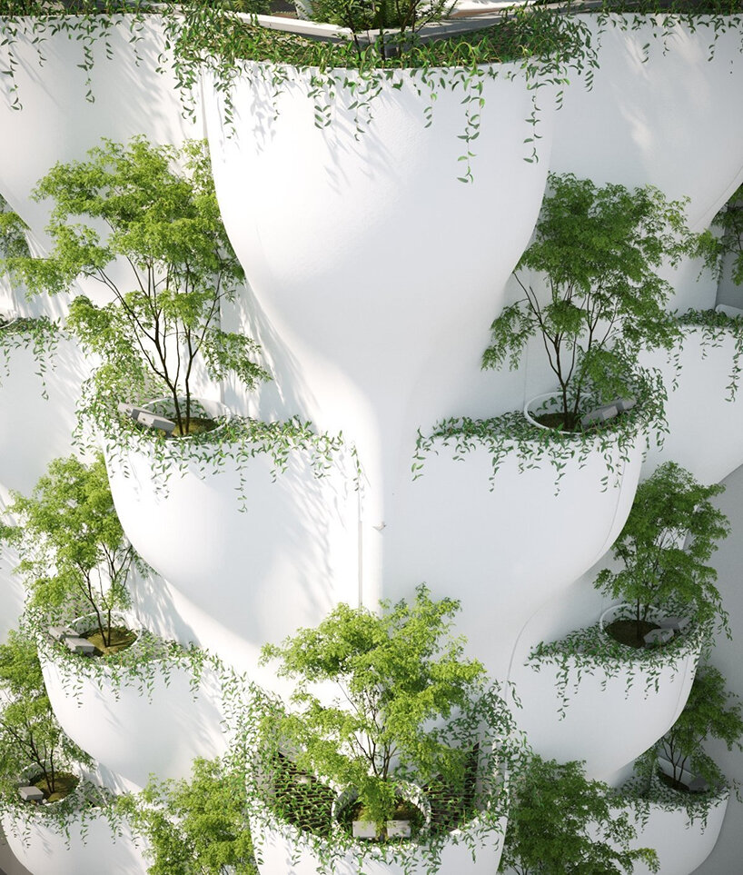 SAVA envisions beauty spa facade in vietnam as stacks of sculptural tree planters