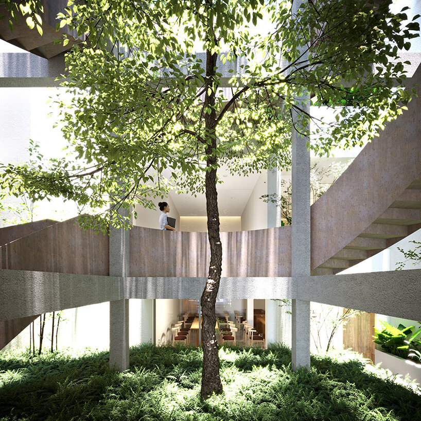 SAVA envisions beauty spa facade in vietnam as stacks of sculptural tree planters