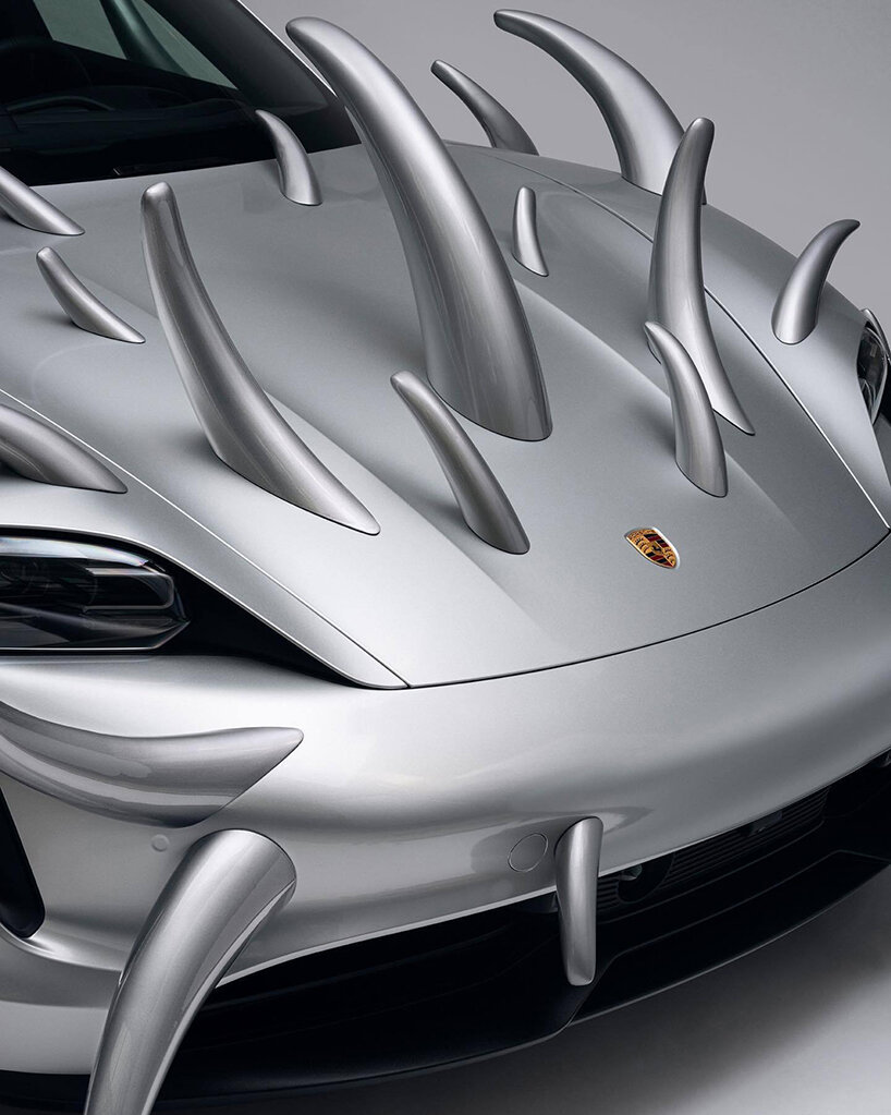 porsche taycan grows thorns in spiky makeover by fabian bergmark näsman