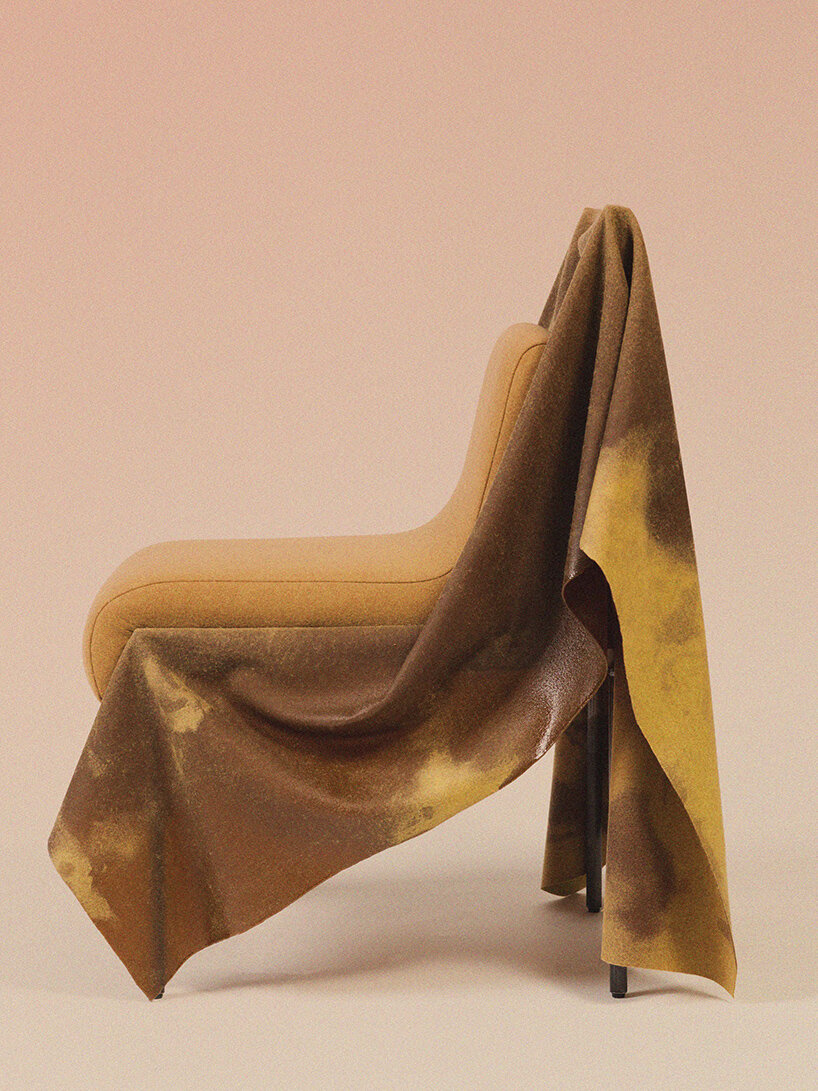 caleb engstrom drapes resin-coated wool over furniture to explore textile in 'wettest' form