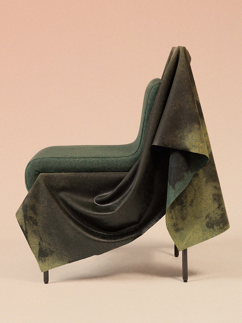 caleb engstrom drapes resin-coated wool over furniture to explore textile in 'wettest' form