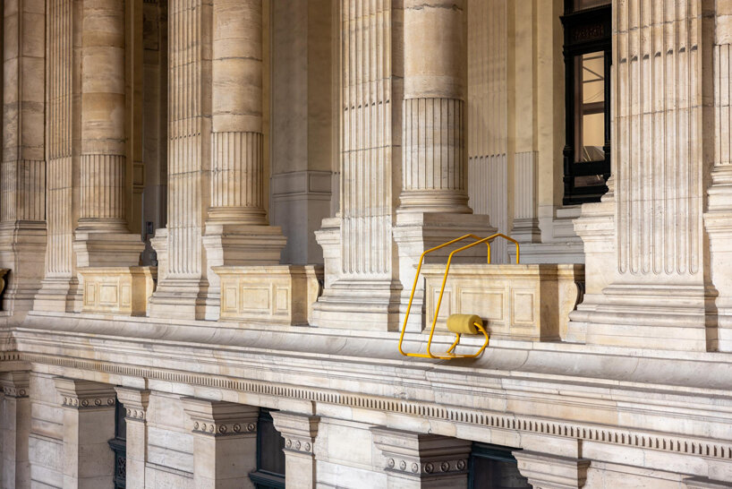 daphné keraudren's metal hung seats challenge the norms of architecture in public buildings