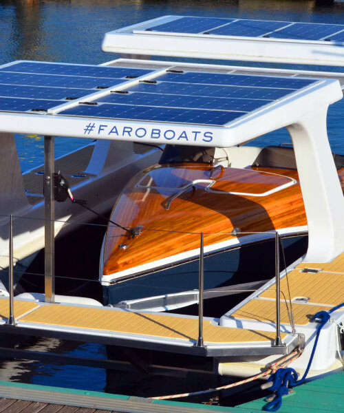 towable buoyant 'faro powerdock' station with solar panels charge electric boats at any piers