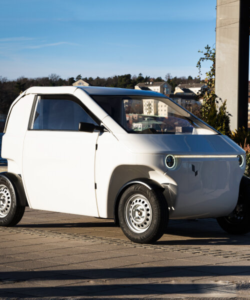 recyclable electric microcar 'luvly o' with modular vehicle parts can be assembled on the spot