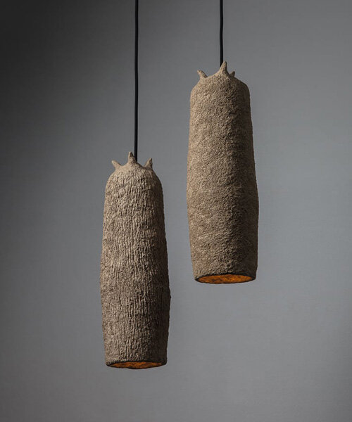 ZBOZHZHA fuses recycled cardboard, clay, and minerals for biodegradable pendant lamps