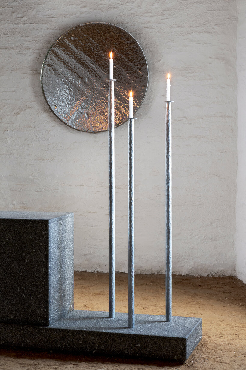 ronan bouroullec adorns restored chapel in monts d'arréel with minimal stone-sculpted altar
