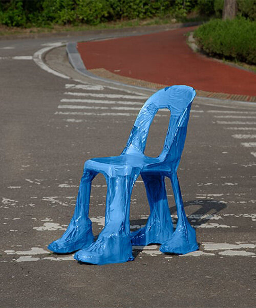 discarded chairs, shoes, and toilets wrapped in resin shed light on social discrimination 
