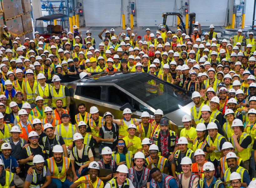 tesla reveals first real model of cybertruck built at giga texas