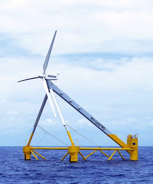 pyramidic offshore X1 wind turbine moves toward the air's direction to generate electricity