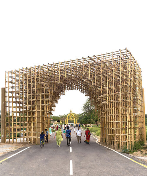 atArchitecture's vaulted bamboo lattice gate in faridabad honors north-eastern indian states