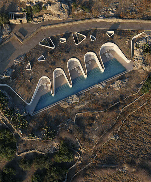 curved line residence by gnb architects emerges from the natural landscape of mykonos