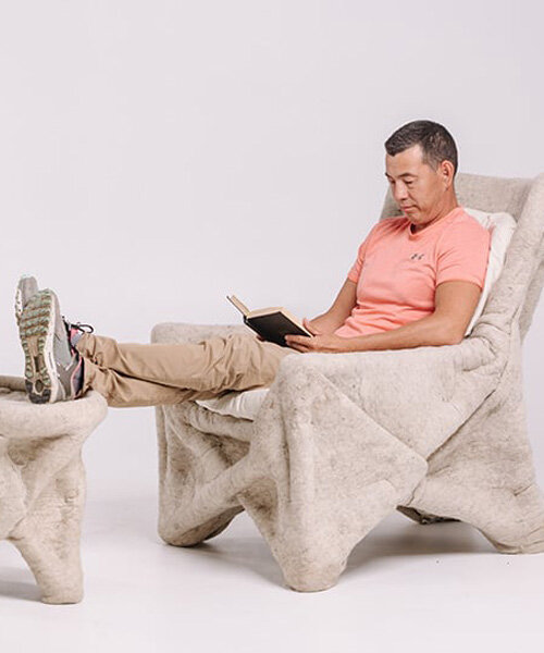 daniyar uderbekov's biodegradable felt armchair draws on nomadic lifestyles and kazakh yurt