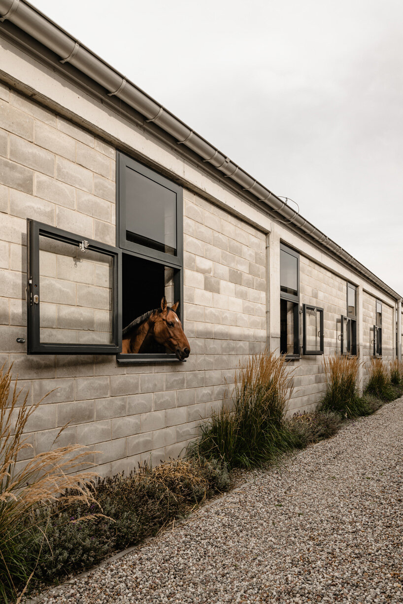 raw concrete, steel panels, and wood wrap wiercinski studio's equestrian center in poland