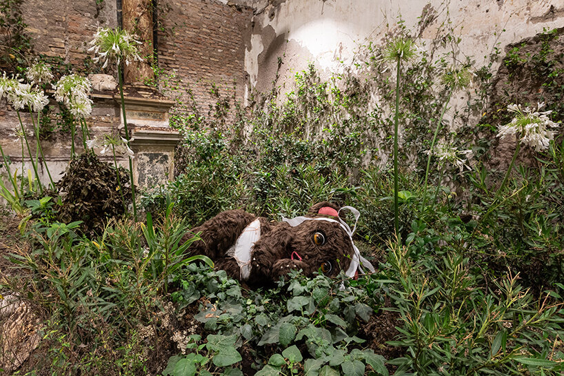 precious okoyomon adorns ancient roman church with poisonous flowers & black butterflies