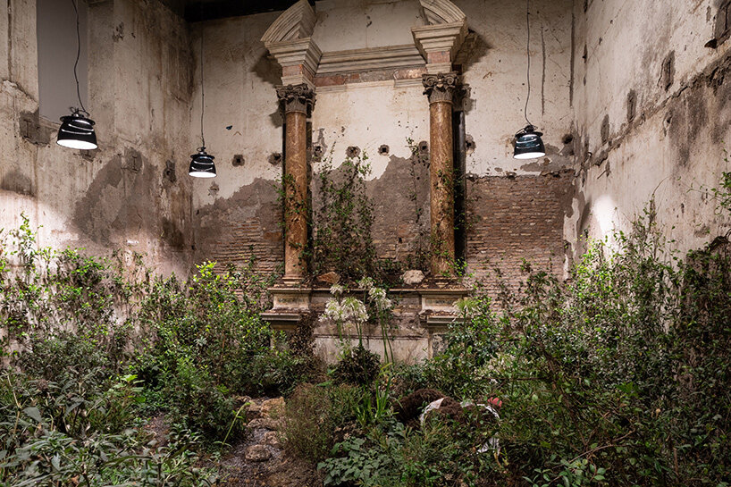 precious okoyomon adorns ancient roman church with poisonous flowers & black butterflies
