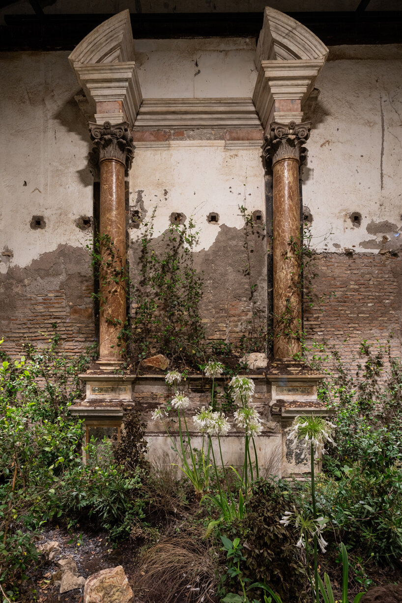 precious okoyomon adorns ancient roman church with poisonous flowers & black butterflies