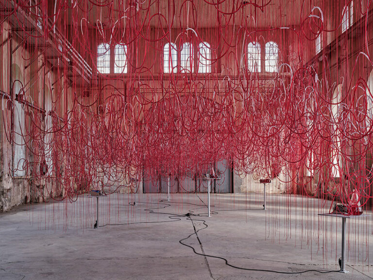 red liquid flows through chiharu shiota's ‘who am I tomorrow?' tube ...