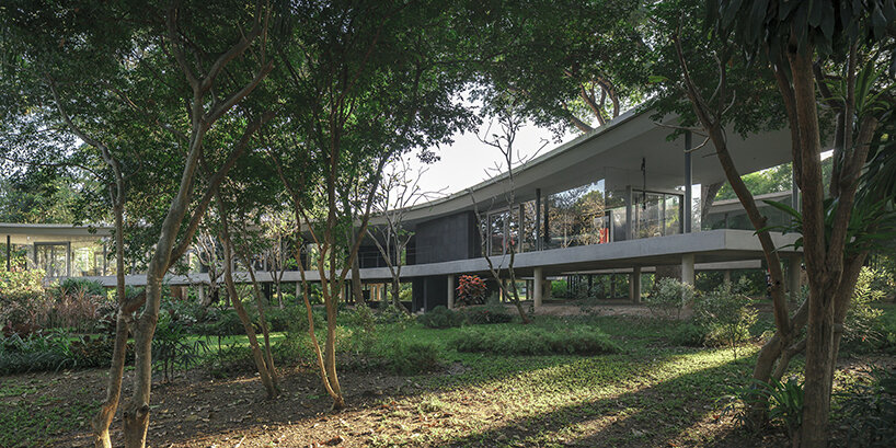 all(zone) joins five curved wings to compose 'under the rain trees' house in northern thailand