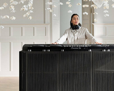 oak and organic paper braid shape this dj deck that doubles as scandinavian furniture
