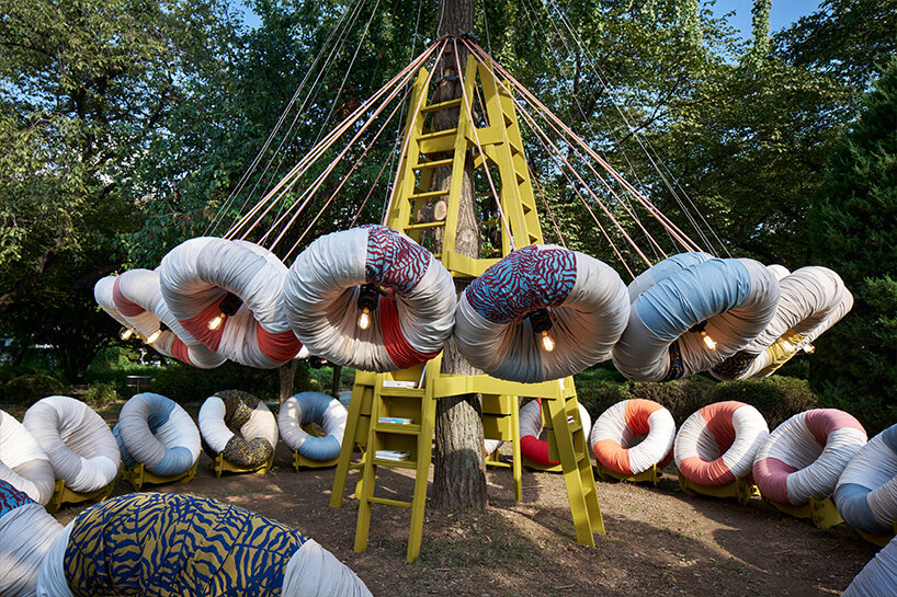 inflatable donut structures form izaskun chinchilla's interactive pavilion in south korea