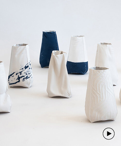 nir neria's porcelain fabric vases meld 3D printing and traditional craftsmanship