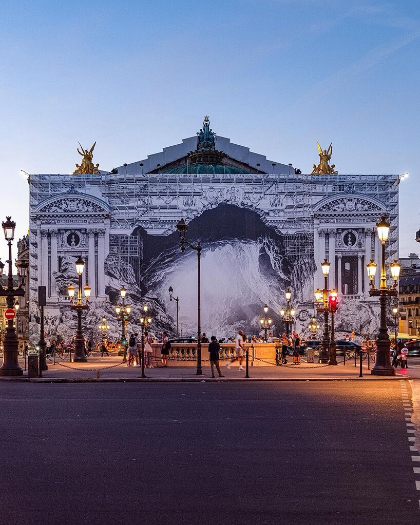 JR reimagines palais garnier's scaffolding as entrance of a cave