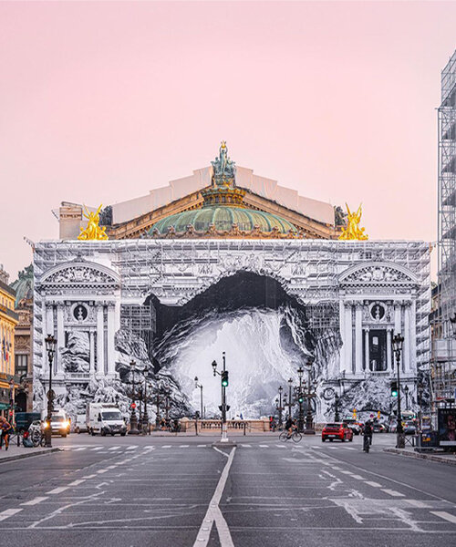 JR reimagines the scaffolding of paris' opera house as the entrance to a vast cave