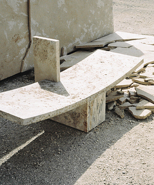leonardo talarico handcrafts monolithic benches and fountains from tuscan travertine