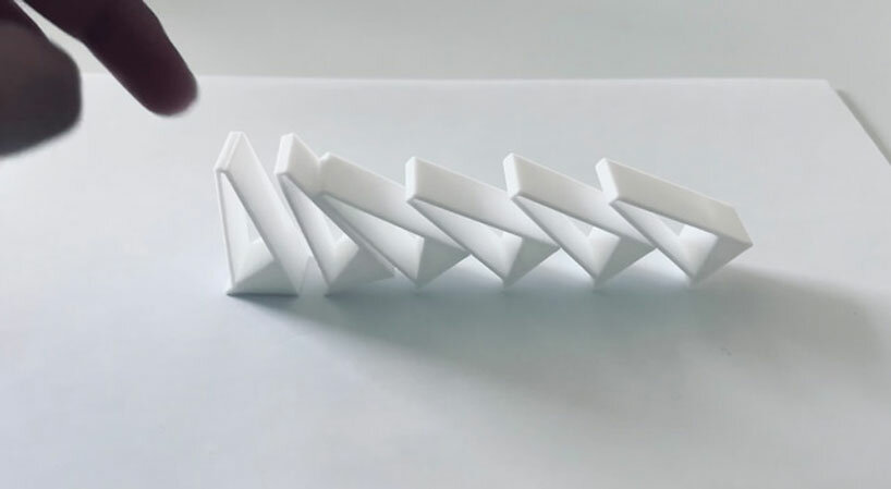 yuichiro morimoto's 3D-printed triangular domino tiles get up instead of falling down