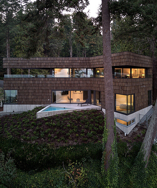 triangular pool juts out from the phoenix house celebrating the canadian coastline