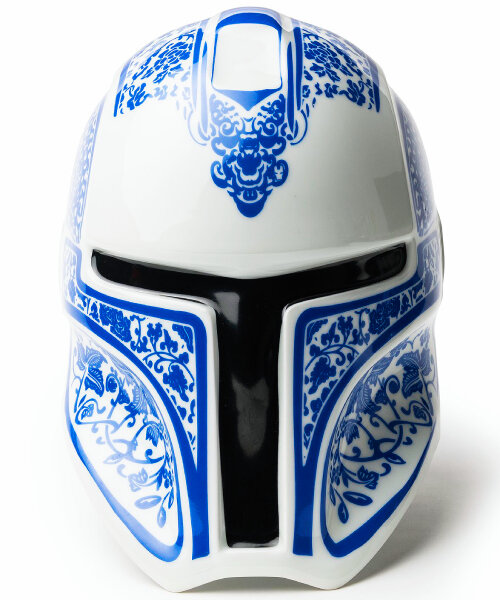 porcelain helmet inspired by iron man and the mandalorian details chinese pottery patterns