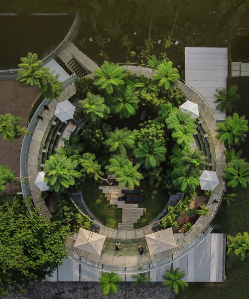 multi-leveled green platforms shape tanatap ring garden café by RAD+ar in jakarta